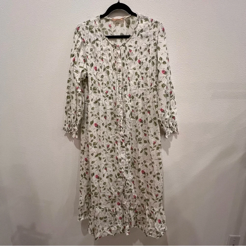 LA CERA Women's 100% Cotton Rose Vine Robe dress medium cottagecore prairie - Picture 2 of 10